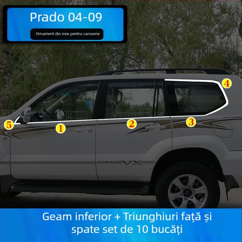 Benzi decorative pentru geamuri Toyota Prado/Land Cruiser (2004–2020) – autocolante decorative pentru caroserie