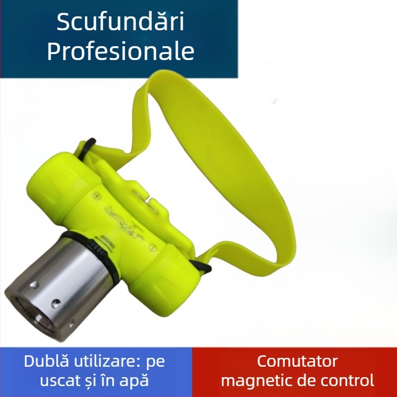 Lampă frontală de scufundare – impermeabilă, reîncărcabilă, ultra-luminoasă, iluminare subacvatică pentru scufundări în adâncime
