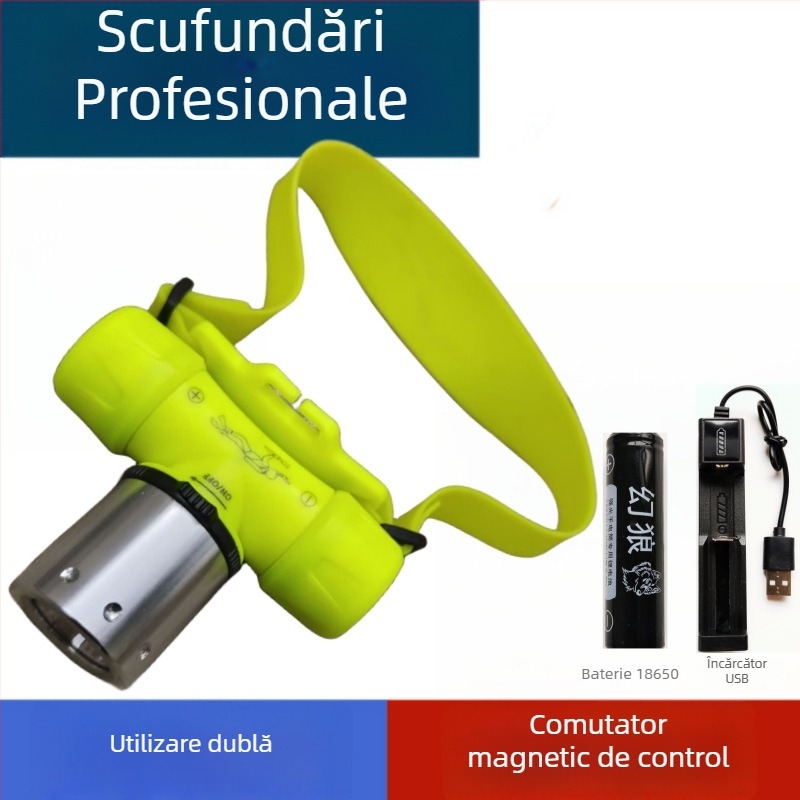Lampă frontală de scufundare – impermeabilă, reîncărcabilă, ultra-luminoasă, iluminare subacvatică pentru scufundări în adâncime