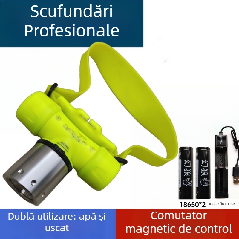 Lampă frontală de scufundare – impermeabilă, reîncărcabilă, ultra-luminoasă, iluminare subacvatică pentru scufundări în adâncime