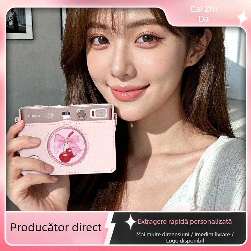 Capac protector pentru cameră Polaroid mini evo cu etichetă din piele pentru obiectiv – protecție împotriva prafului, zgârieturi, anti-pierdere, design drăguț cu desen animat