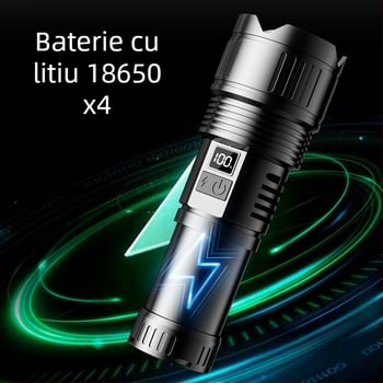 Fenar din aliaj de aluminiu, intrare Type-C, zoom telescopic, 30W, baterie 7200 mAh, rază 500 m+