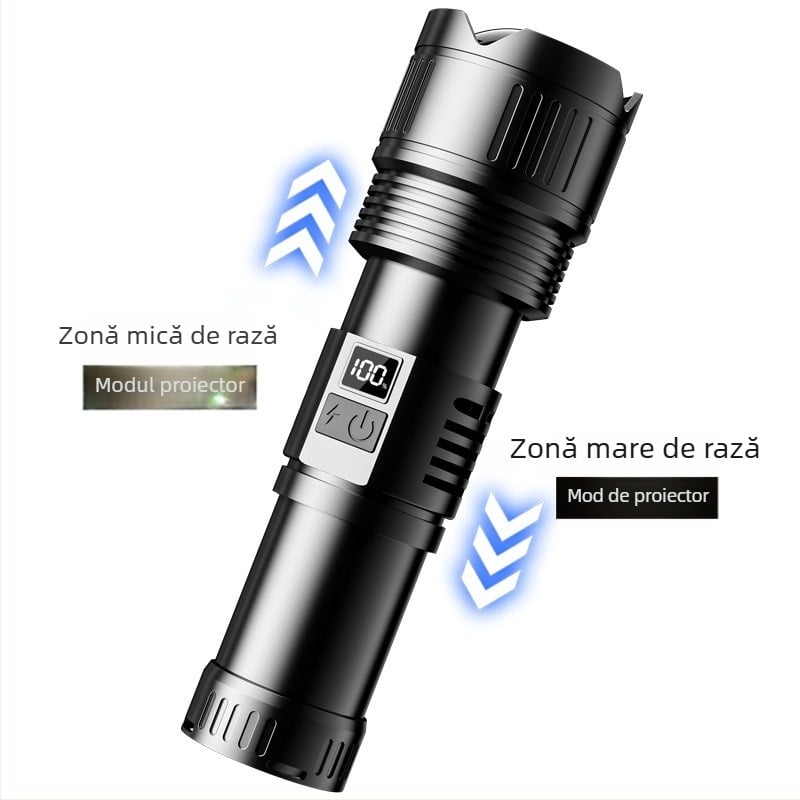 Fenar din aliaj de aluminiu, intrare Type-C, zoom telescopic, 30W, baterie 7200 mAh, rază 500 m+