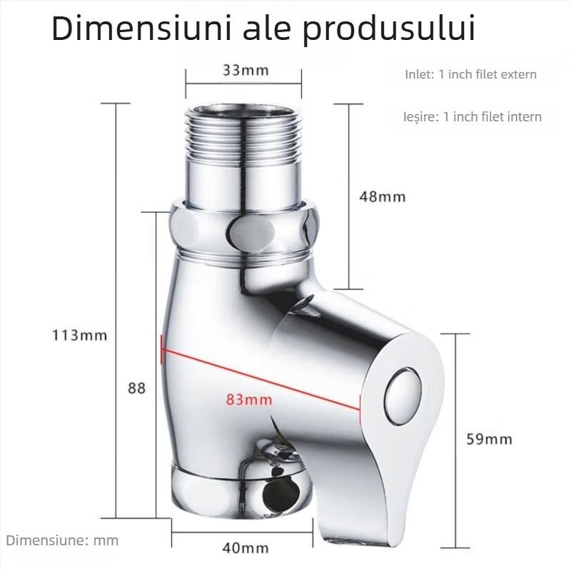 Valvă de spălare cu apă prin apăsare pentru toaletă de tip squat, model deschidere rapidă, cupru, ieșire Ø1 inch, timp de spălare 5–8 s, presiune de lucru 0,1–1,0 MPa