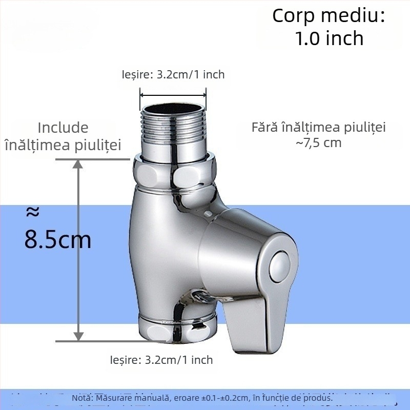 Valvă de spălare cu apă prin apăsare pentru toaletă de tip squat, model deschidere rapidă, cupru, ieșire Ø1 inch, timp de spălare 5–8 s, presiune de lucru 0,1–1,0 MPa