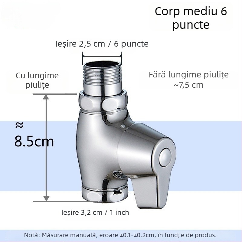 Valvă de spălare cu apă prin apăsare pentru toaletă de tip squat, model deschidere rapidă, cupru, ieșire Ø1 inch, timp de spălare 5–8 s, presiune de lucru 0,1–1,0 MPa