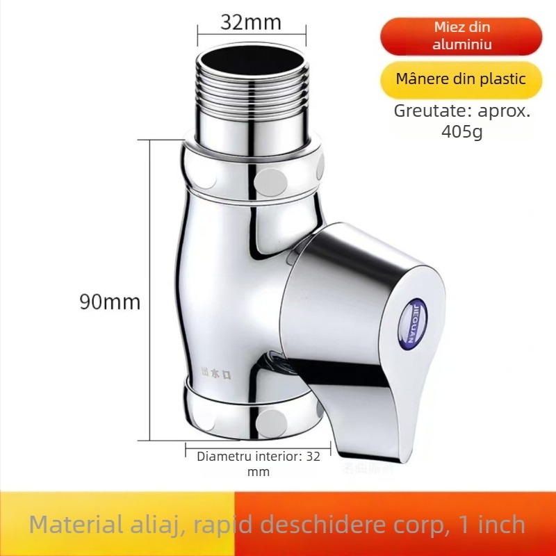 Valvă de spălare cu apă prin apăsare pentru toaletă de tip squat, model deschidere rapidă, cupru, ieșire Ø1 inch, timp de spălare 5–8 s, presiune de lucru 0,1–1,0 MPa