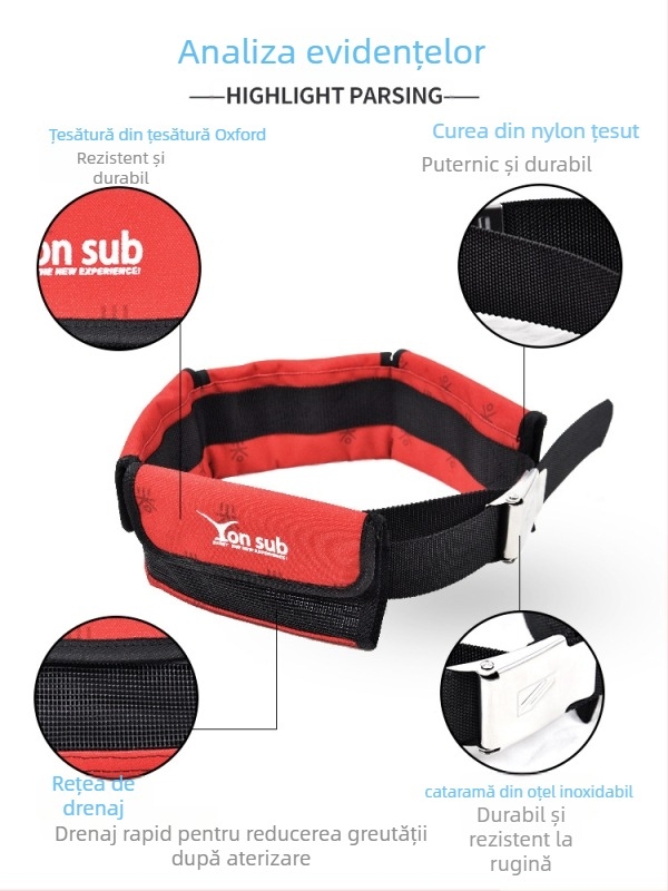 Centură de greutăți pentru scufundări cu 3–4 buzunare, nylon, capacitate 30L, cu căptușeală, Yon Sub