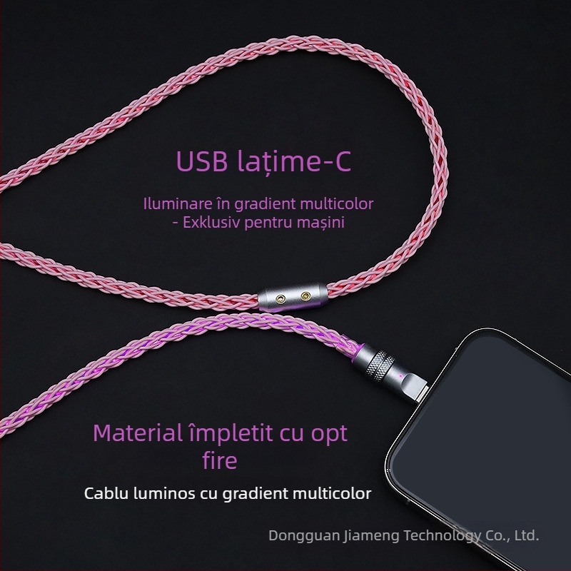 Cablu USB-C de încărcare pentru tastaturi mecanice, RGB gradient streamer, PD 60W, aliaj de zinc