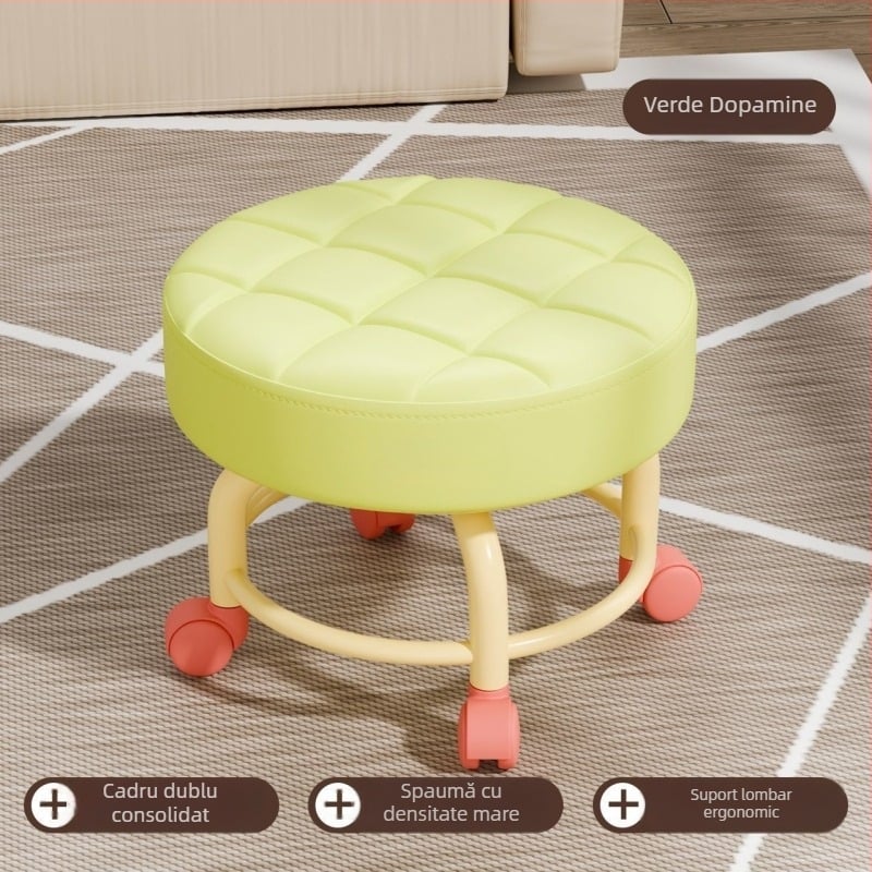 Taburet metalic cu rotile, model dopamine, stil modern minimalist, prelucrat după un eșantion