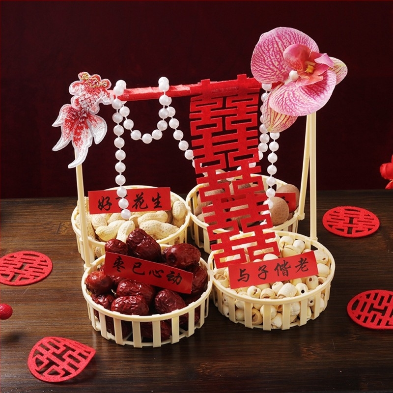 Centru de masă pentru nuntă – coș de fructe FG din plastic, cu model pătrat