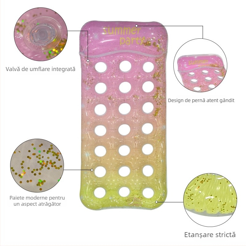 Fengrui saltea gonflabilă de piscină pentru adulți, cu suport pentru gât și design gradient cu paiete PVC