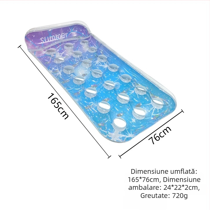 Fengrui saltea gonflabilă de piscină pentru adulți, cu suport pentru gât și design gradient cu paiete PVC