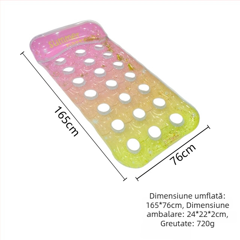 Fengrui saltea gonflabilă de piscină pentru adulți, cu suport pentru gât și design gradient cu paiete PVC
