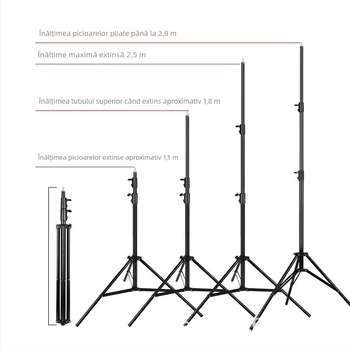 Suport lampă studio pentru streaming 2.8 m | Aluminiu aliaj | Sarcină 6 kg | Tripod cu 3 secțiuni | Brand Yuer