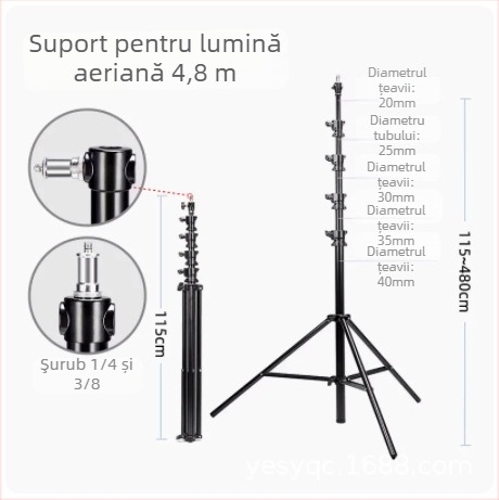 Suport lampă studio pentru streaming 2.8 m | Aluminiu aliaj | Sarcină 6 kg | Tripod cu 3 secțiuni | Brand Yuer