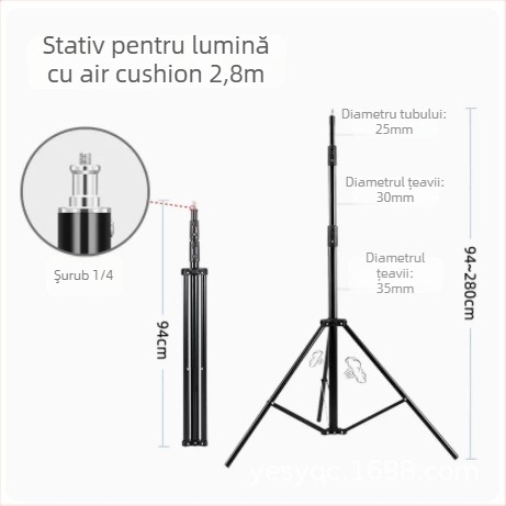 Suport lampă studio pentru streaming 2.8 m | Aluminiu aliaj | Sarcină 6 kg | Tripod cu 3 secțiuni | Brand Yuer
