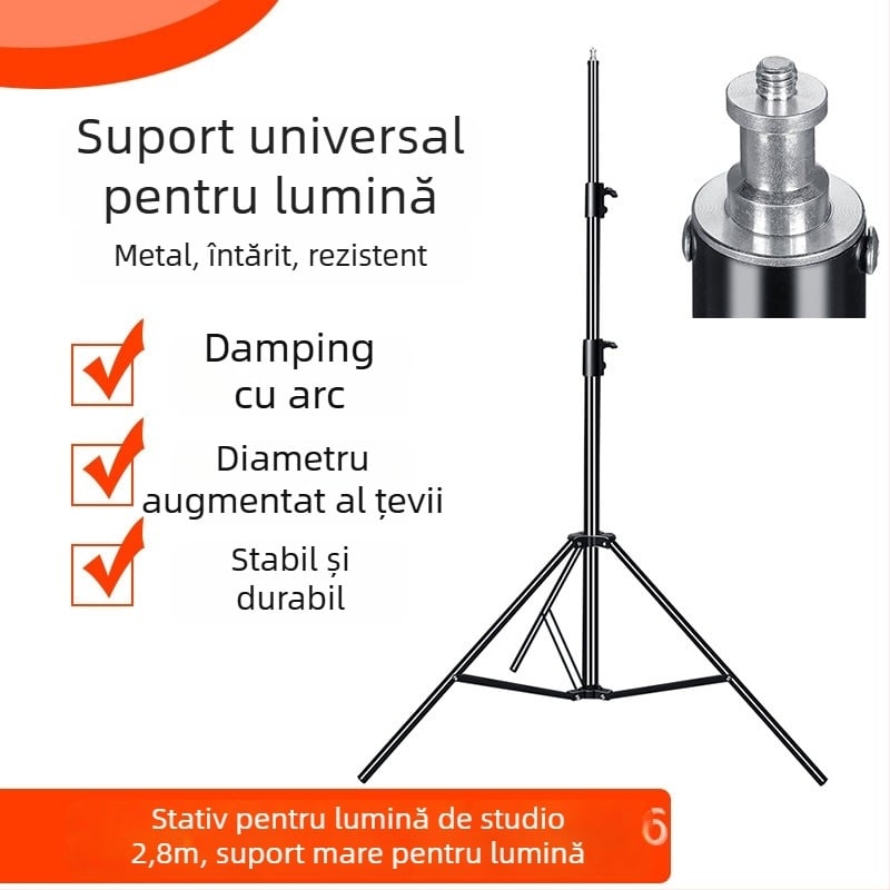 Suport lampă studio pentru streaming 2.8 m | Aluminiu aliaj | Sarcină 6 kg | Tripod cu 3 secțiuni | Brand Yuer