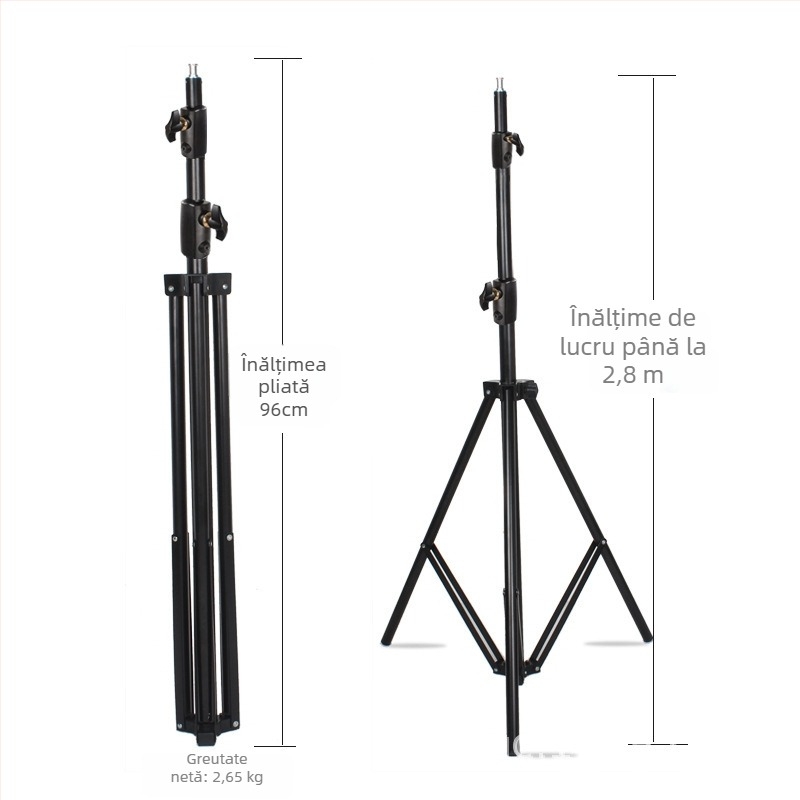 Suport lampă studio pentru streaming 2.8 m | Aluminiu aliaj | Sarcină 6 kg | Tripod cu 3 secțiuni | Brand Yuer