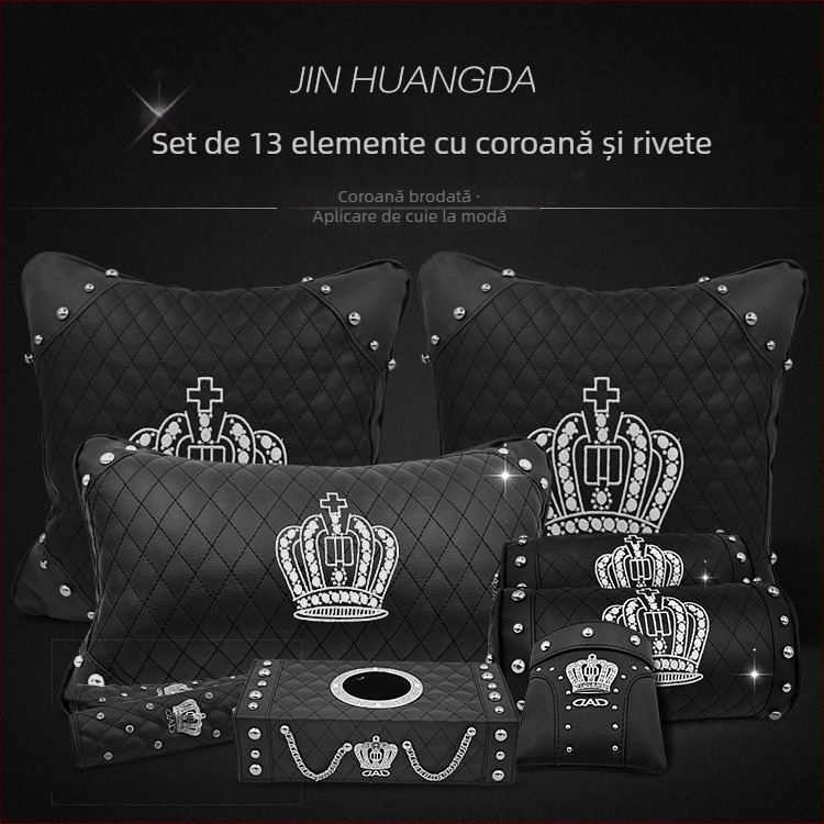 Set accesorii interioare auto cu pernă lombară, husă pentru maneta de viteză și protecție pentru umăr — Jinhuangda, material piele, personalizabil, potrivit cadourilor