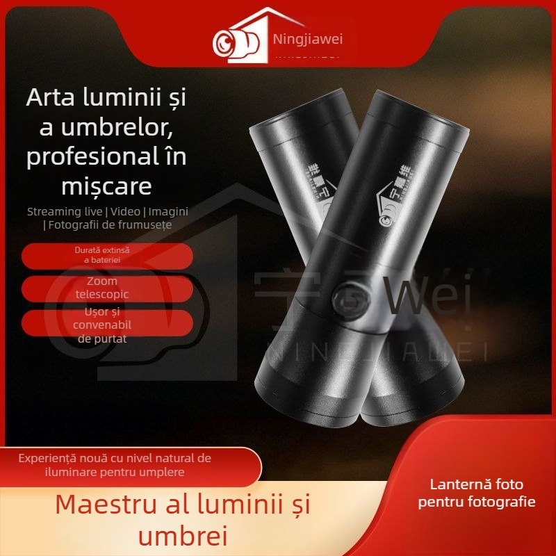 Ning Jiawei Lumină de umplere pentru fotografie ZY-10, 10W, reglabilă, montaj vertical, pentru streaming live și portrete