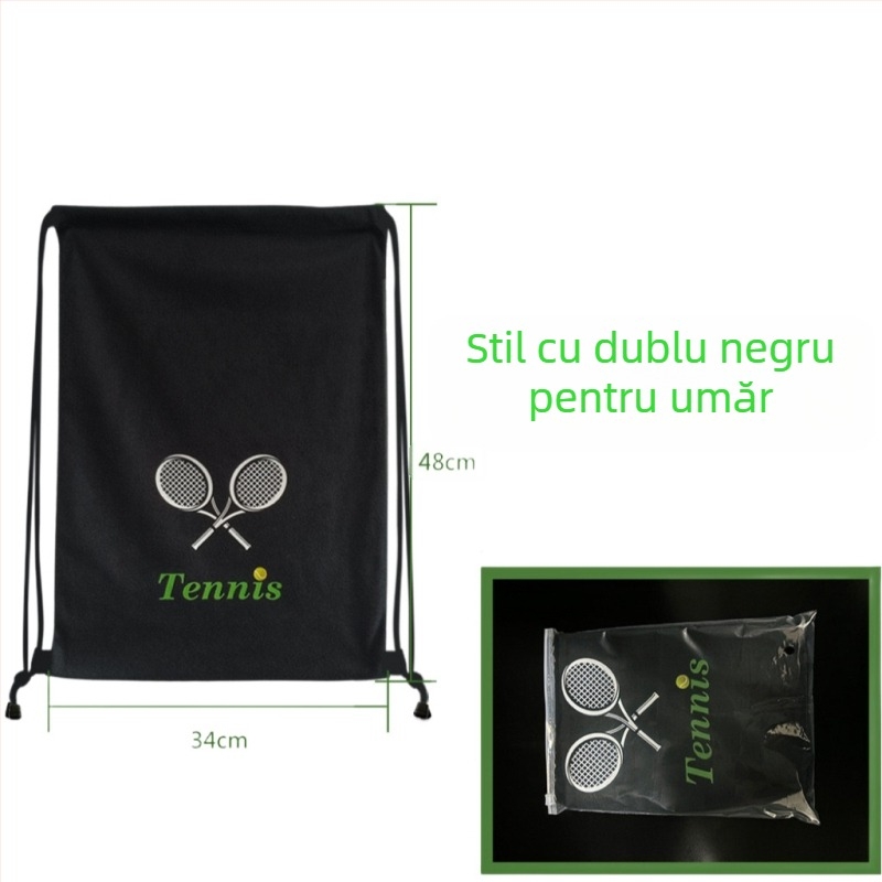 Geantă pentru rachete de tenis cu șnur de închidere și curea de umăr, capacitate mare, imprimeu