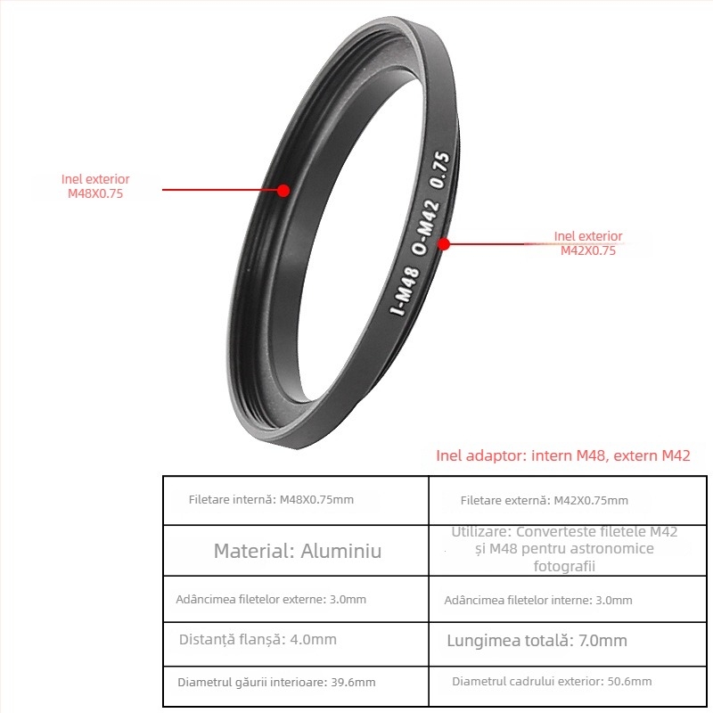Star Edge Inel adaptor bidirecțional M48/M42 pentru fotografiere cu telescop astronomic