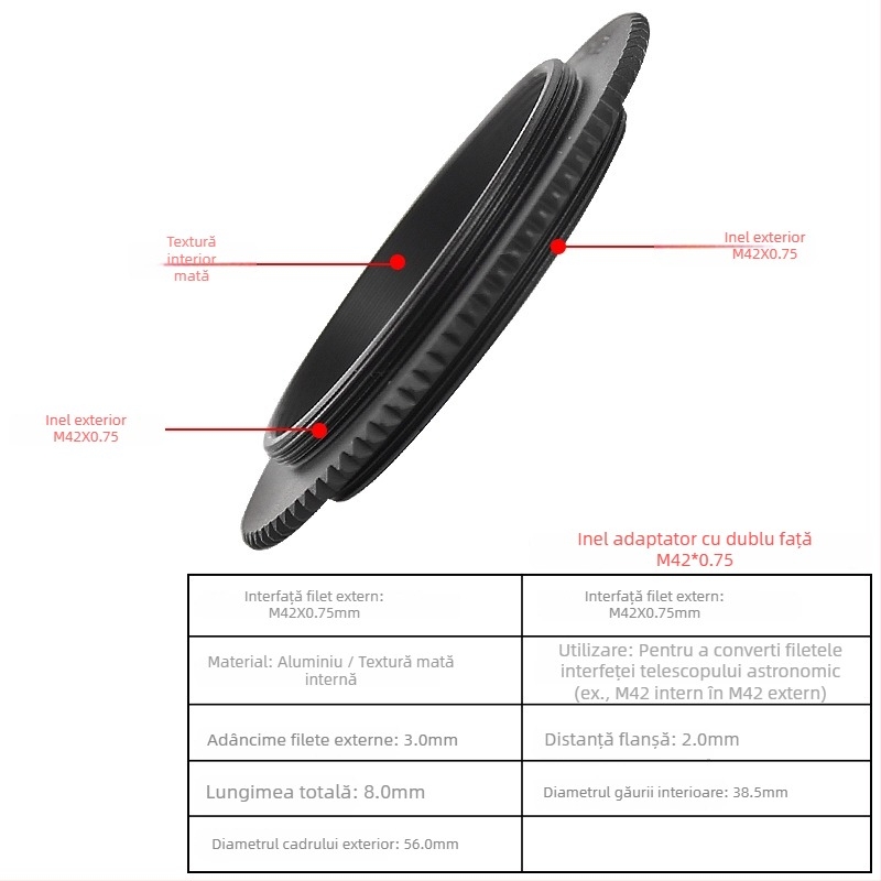 Star Edge Inel adaptor bidirecțional M48/M42 pentru fotografiere cu telescop astronomic
