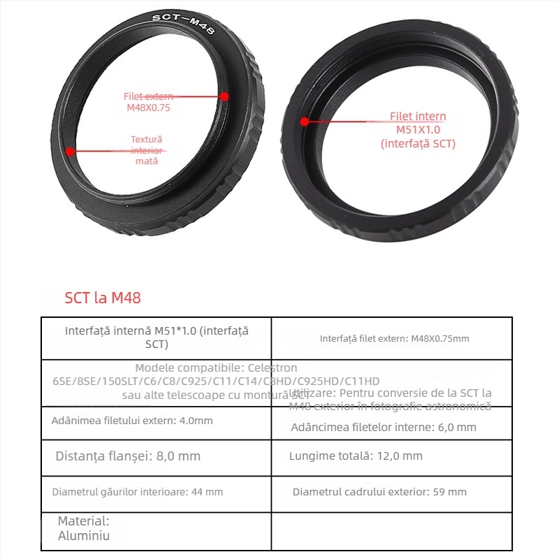 Star Edge Inel adaptor bidirecțional M48/M42 pentru fotografiere cu telescop astronomic