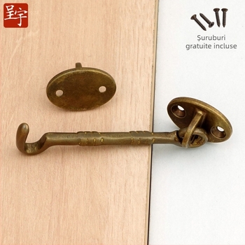 Cârlig pentru fereastră din alamă, cu încuietoare, finisaj lustruit și patinat, Stil Nou Chinezesc