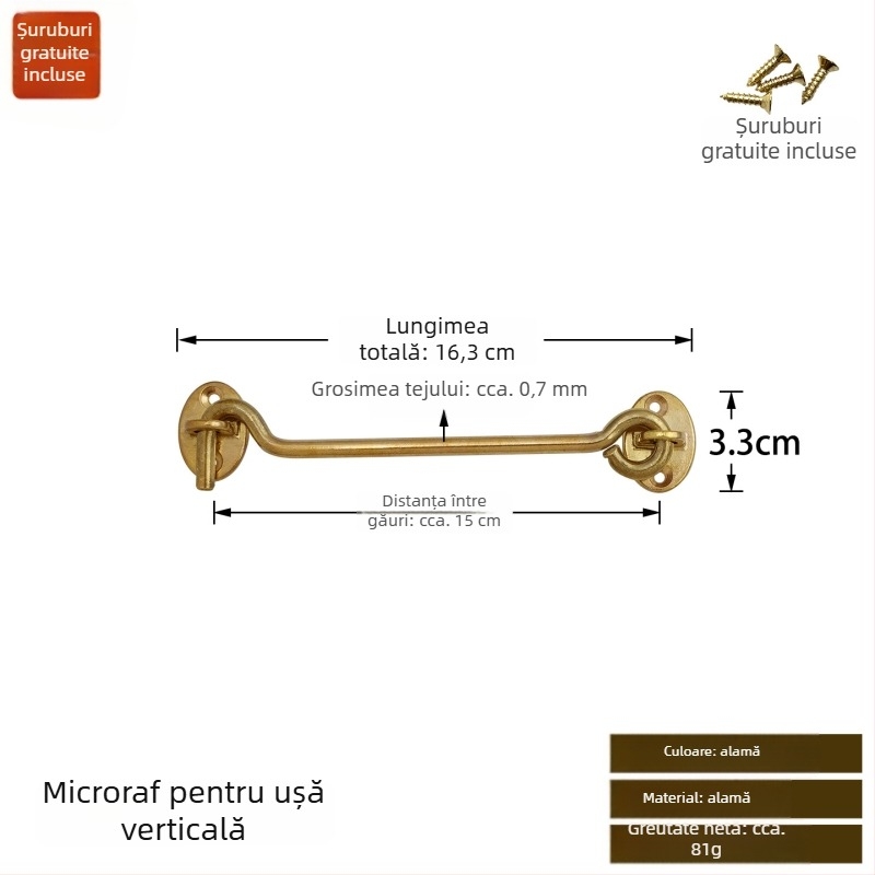 Cârlig pentru fereastră din alamă, cu încuietoare, finisaj lustruit și patinat, Stil Nou Chinezesc