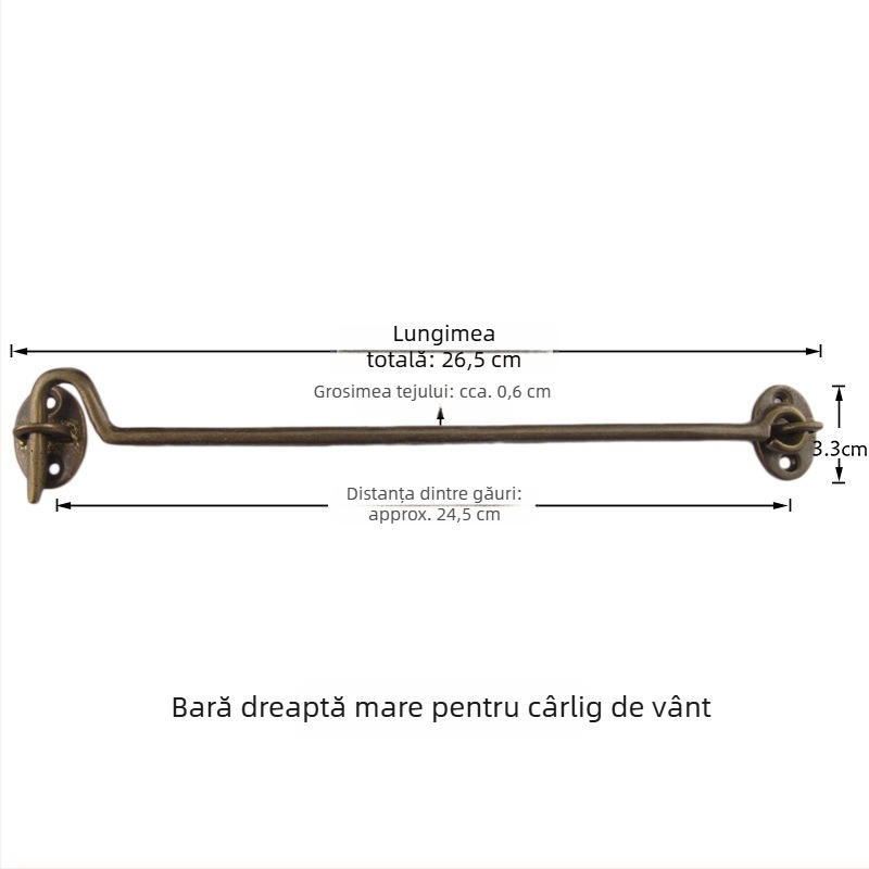 Cârlig pentru fereastră din alamă, cu încuietoare, finisaj lustruit și patinat, Stil Nou Chinezesc