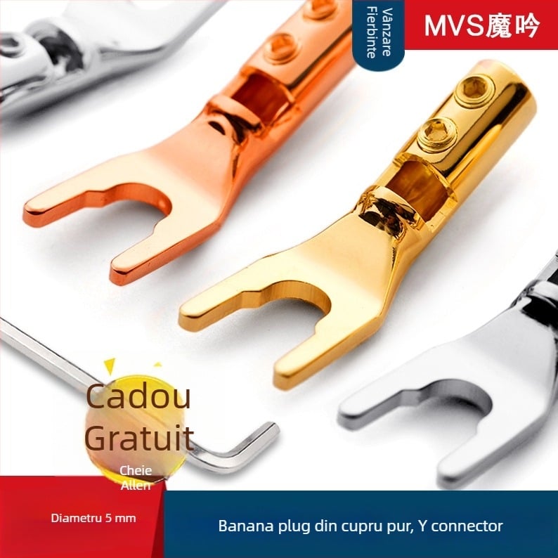 Conector audio în formă Y, placat cu cupru-gold, terminal fără sudură pentru cablu difuzor — brand Mvs/Magic, intervalul de temperatură -20 la 80°C, conector audio/video