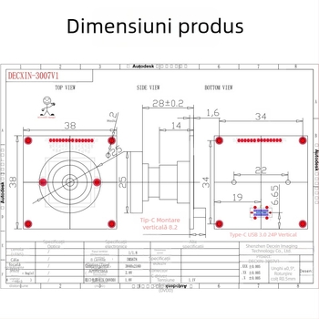 Cameră USB industrială IMX678 – 8MP, 4K, 60FPS, USB 3.0, focalizare manuală