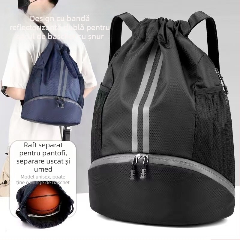 Geantă de baschet cu buzunar cu șnur, compartiment pentru pantofi și design de rucsac – capacitate mare, material Oxford