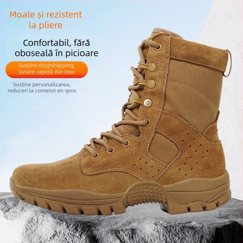Ghete de antrenament – unisex, pentru toate vârstele, încălțăminte outdoor de tip militar, SH-005, partea superioară din nubuc de piele de vițel, pentru fitness, ciclism, drumeții și camping