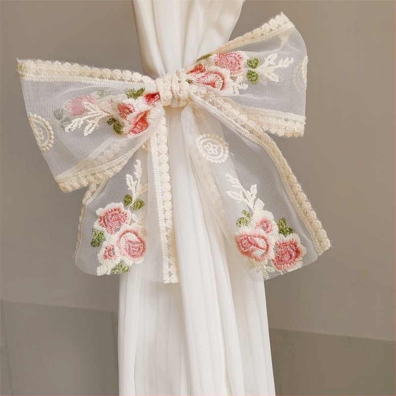 Dantelă pentru perdea cu fundață perlată și nod de mărgele, decor pentru perdele din plasă, personalizabil, stil nou chinezesc