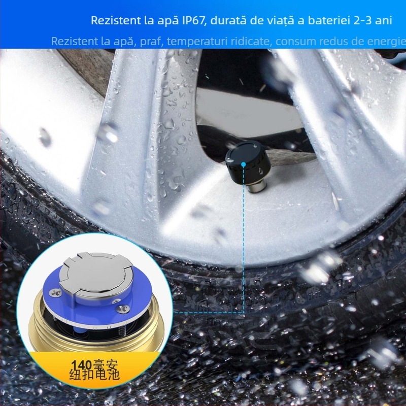 Senzor TPMS Bluetooth pentru mașini, motociclete și tricicluri - Wollip, interval 0-8 bar, afișaj digital, compatibil cu 2/3/4 roți