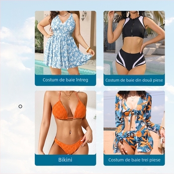 Apaya costum de baie întreg cu fustă – imprimeu, talie înaltă, fără suport metalic, fără mâneci, nylon 80%, căptușeală poliester 20%