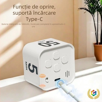 Cronometru vizual cu senzor de gravitație și răsucire a cubului Rubik pentru învățare și fitness – mini cronometru (mișcare electronică, afișaj LCD, alimentare cu baterii, carcasă din plastic, design pătrat)
