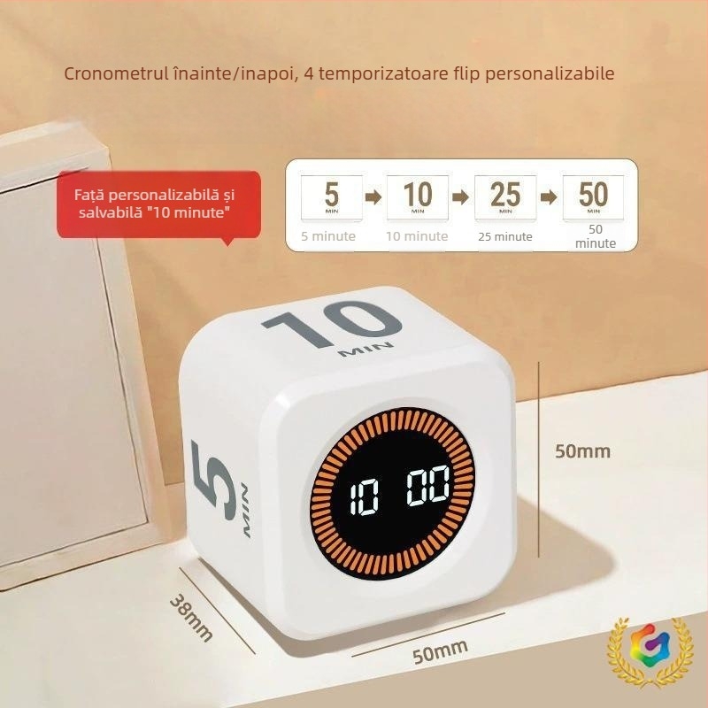 Cronometru vizual cu senzor de gravitație și răsucire a cubului Rubik pentru învățare și fitness – mini cronometru (mișcare electronică, afișaj LCD, alimentare cu baterii, carcasă din plastic, design pătrat)
