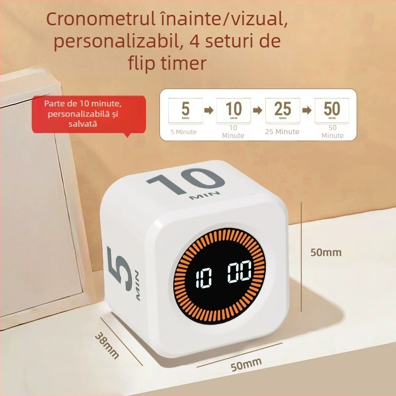Cronometru vizual cu senzor de gravitație și răsucire a cubului Rubik pentru învățare și fitness – mini cronometru (mișcare electronică, afișaj LCD, alimentare cu baterii, carcasă din plastic, design pătrat)