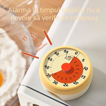 Temporizator mecanic cu numărătoare inversă pentru elevi – vizual, cu montare magnetică, acționare manuală, carcasă rotundă metal-plastic