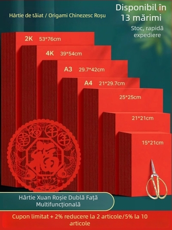 Hârtie Xuan roșie, dublă fațetă pentru tăiere cu hârtie, A4, Material: Placă KT, Fără Import, Brand: Altul, Categorie: Cuvânt Fericit
