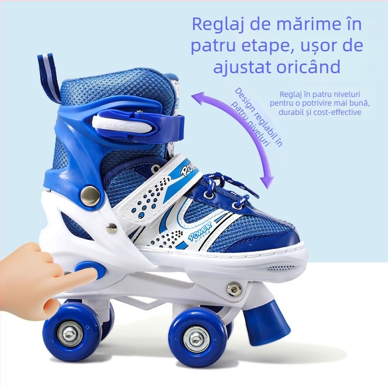 Role de copii Shanghao, pentru vârste 3–12 ani, pentru începători, partea superioară PU+mesh, talpa TPR, roți cu două rânduri, roți ABS