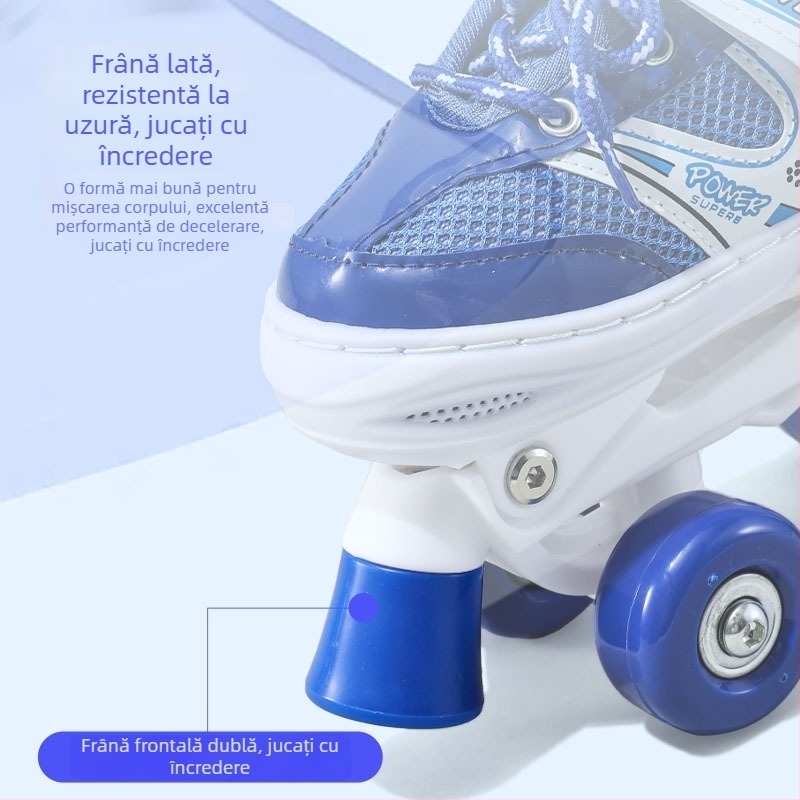 Role de copii Shanghao, pentru vârste 3–12 ani, pentru începători, partea superioară PU+mesh, talpa TPR, roți cu două rânduri, roți ABS