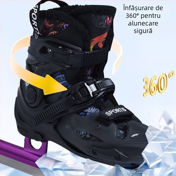 Pantofi pentru patinaj de viteză - ABS partea superioară, talpă PVC, lame de gheață din oțel cu carbon, origine Guangdong