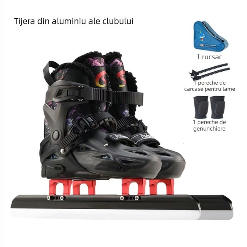 Pantofi pentru patinaj de viteză - ABS partea superioară, talpă PVC, lame de gheață din oțel cu carbon, origine Guangdong