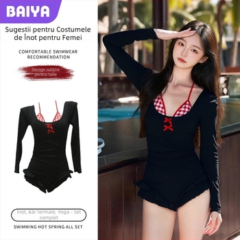 Baiya costum de baie întreg pentru femei, mâneci lungi, cu căptușeală la bust, fără sârmă sub sân, material Milk Silk, poliester 94%, căptușire poliester