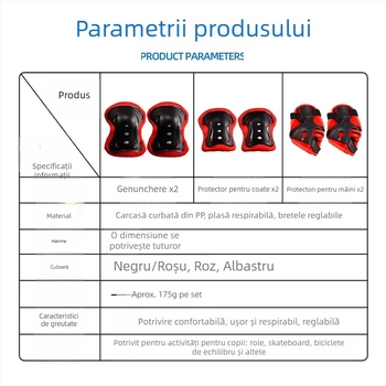 Set de protecție pentru copii: genunchiere, cotiere și încheieturi pentru patinaj și ciclism, cu burete